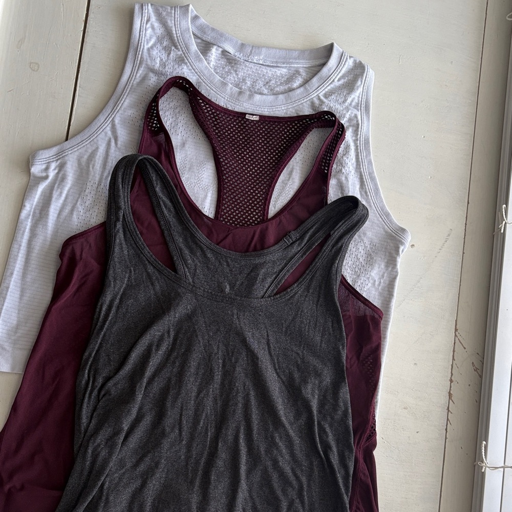 Lululemon Women's Tank Tops - 3 PIECES!!! White, Burgundy, and Charcoal